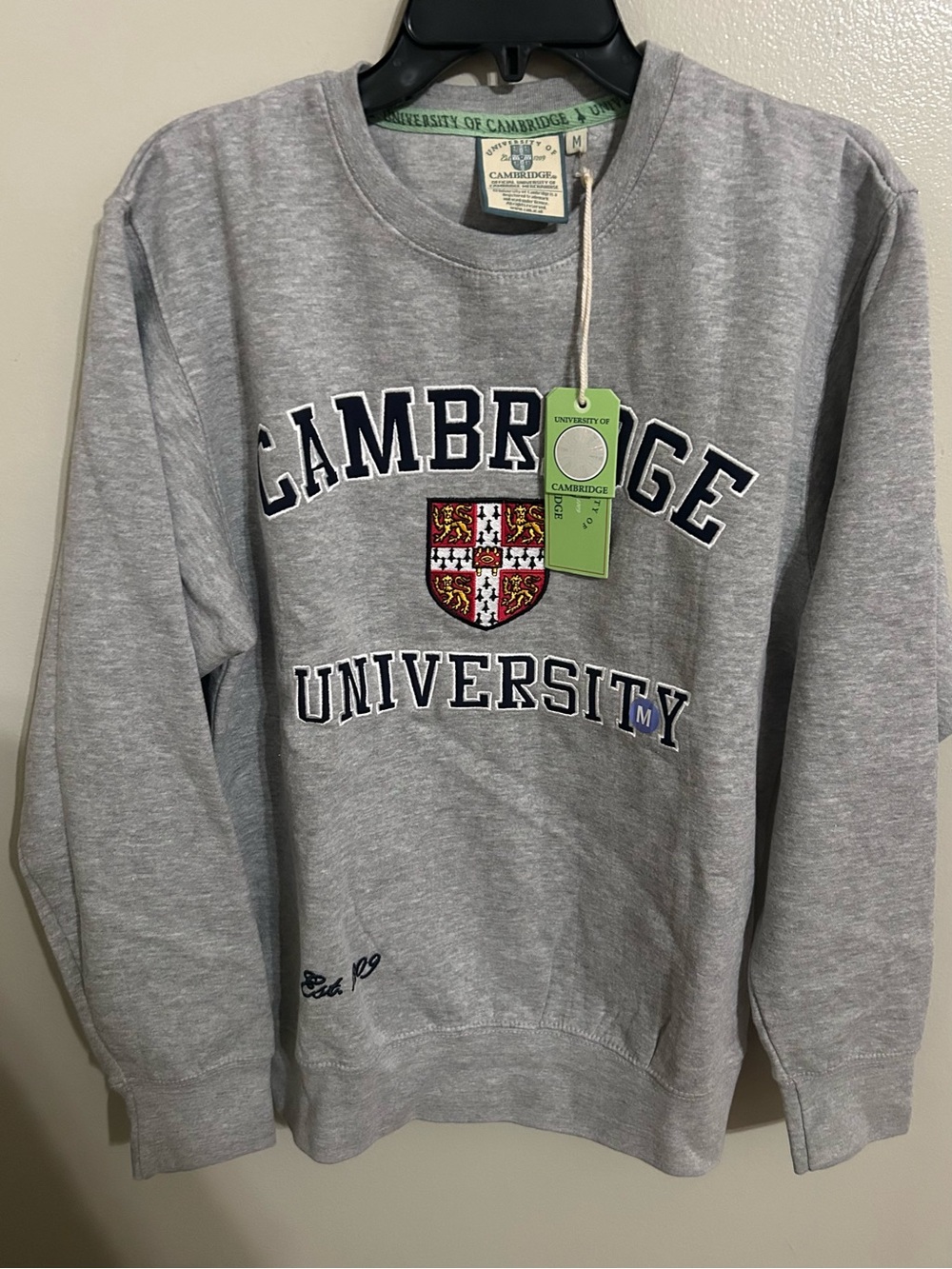 Cambridge University Sweatshirt Adult Medium Gray Embroidered Crest Official